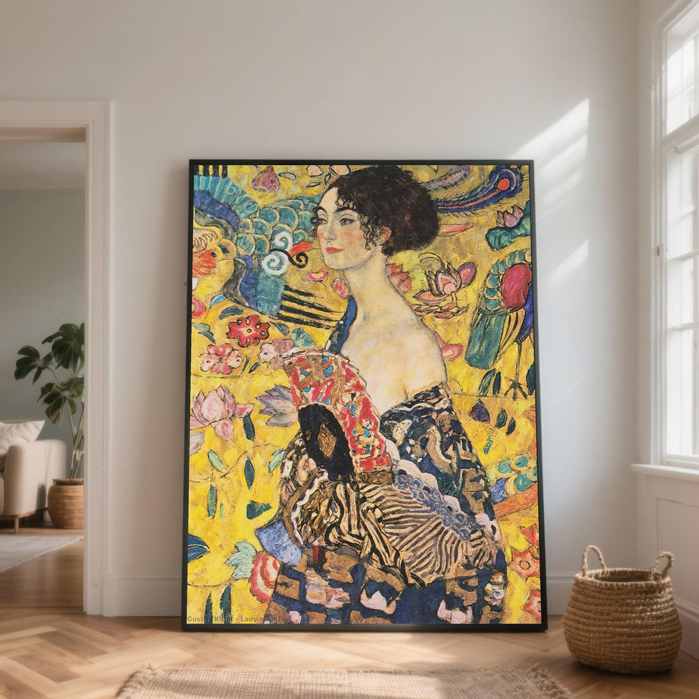 Gustav Klimt Canvas Print, Elegant Woman with Fan, Vintage Floral Wall Art