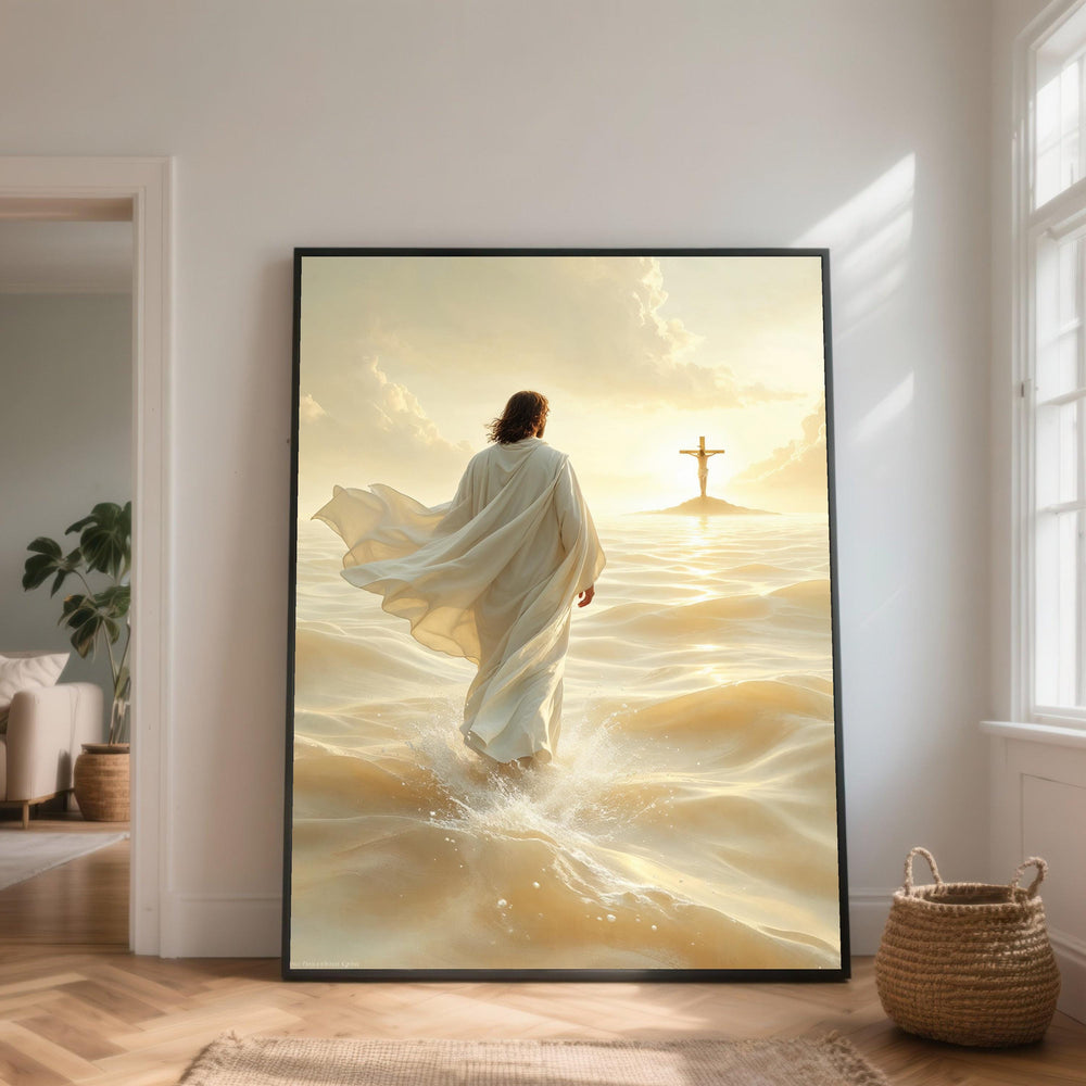 Jesus Walking on Water Canvas, Christian Spiritual Wall Art