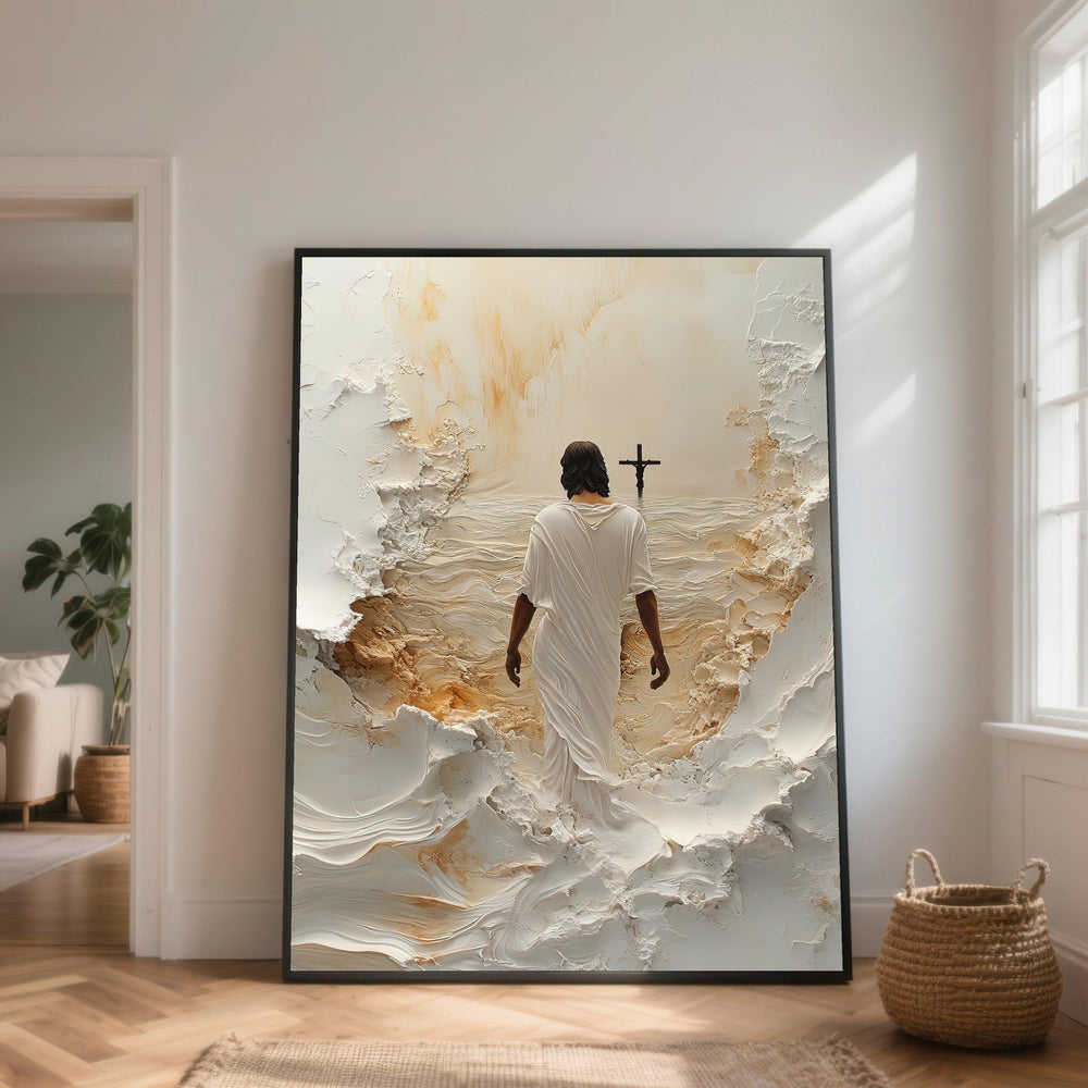 Jesus Walking to Cross Canvas Art, Christian Religious Wall Decor