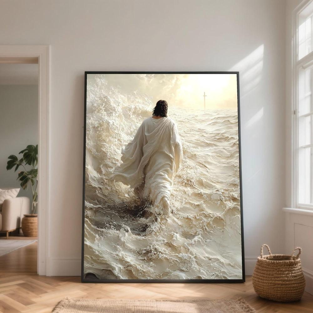 Jesus Walking on Water Canvas Art, Christian Religious Decor