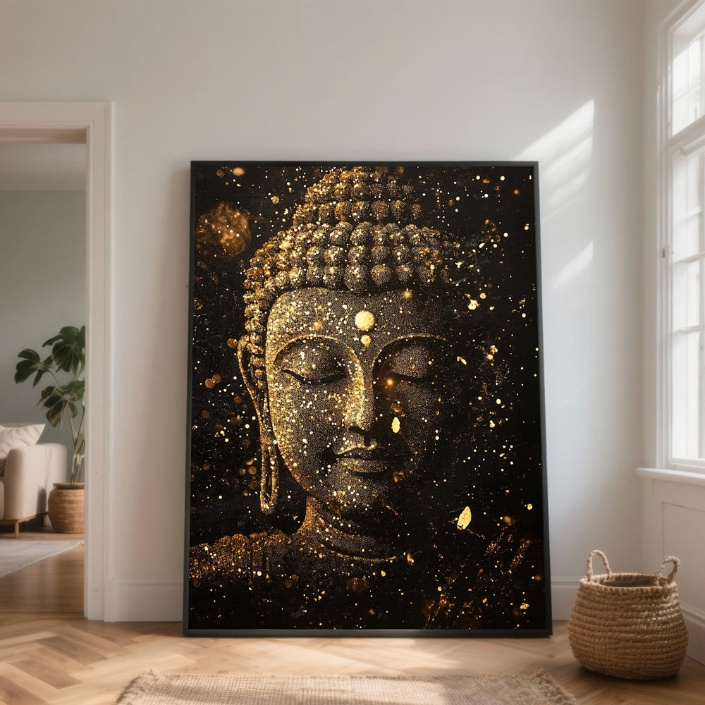 Golden Buddha Face Canvas Art, Spiritual Home Decor