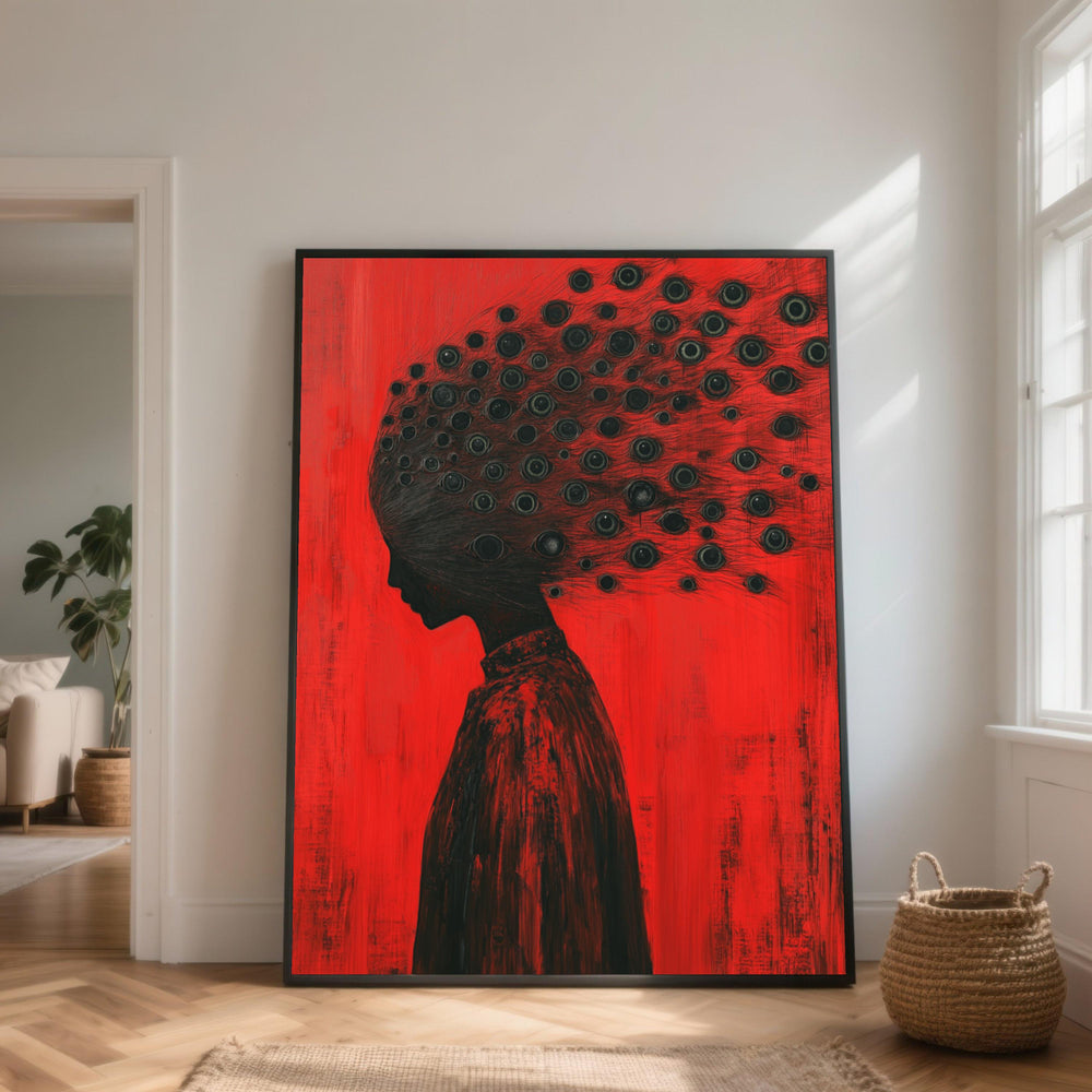 Surreal Woman Canvas Print, Abstract Eye Hair, Gothic Wall Decor
