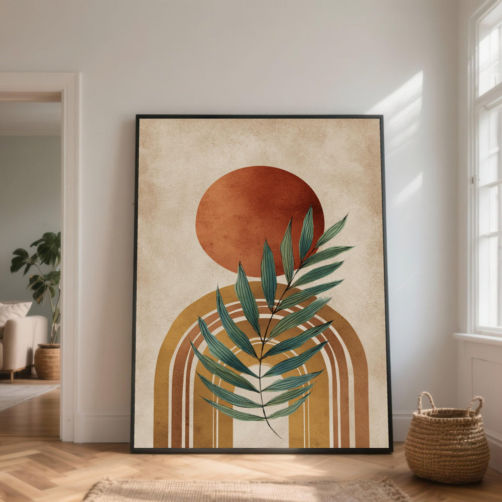 Boho Palm Leaf Canvas Print, Earth Tone Abstract Wall Art
