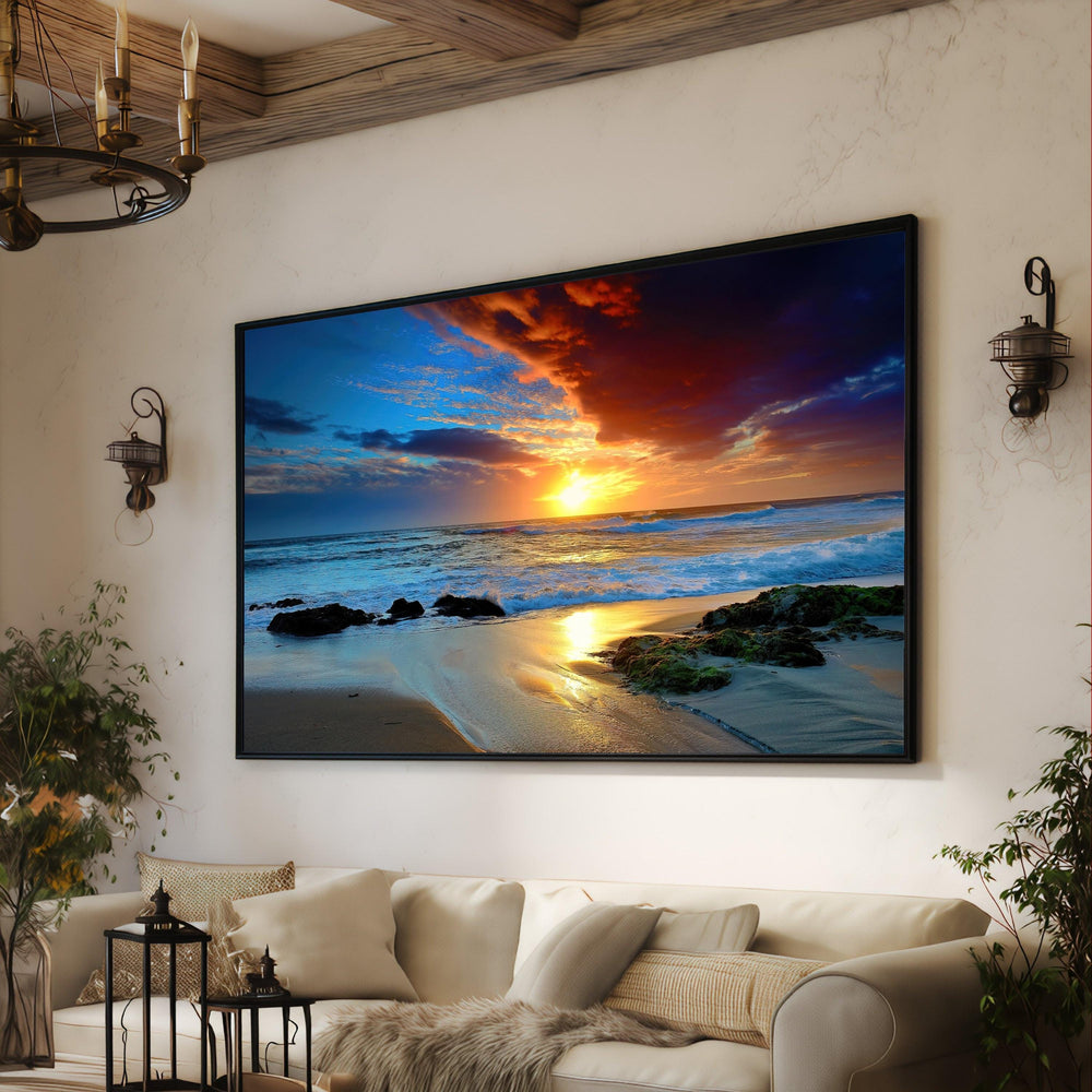Beach Sunset Canvas Print, Coastal Seascape Wall Art