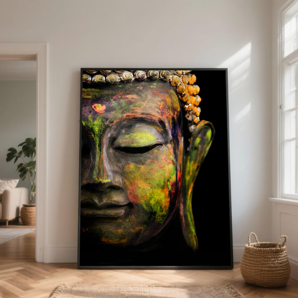 Colorful Buddha Face Canvas Art, Zen Meditation Home Decor