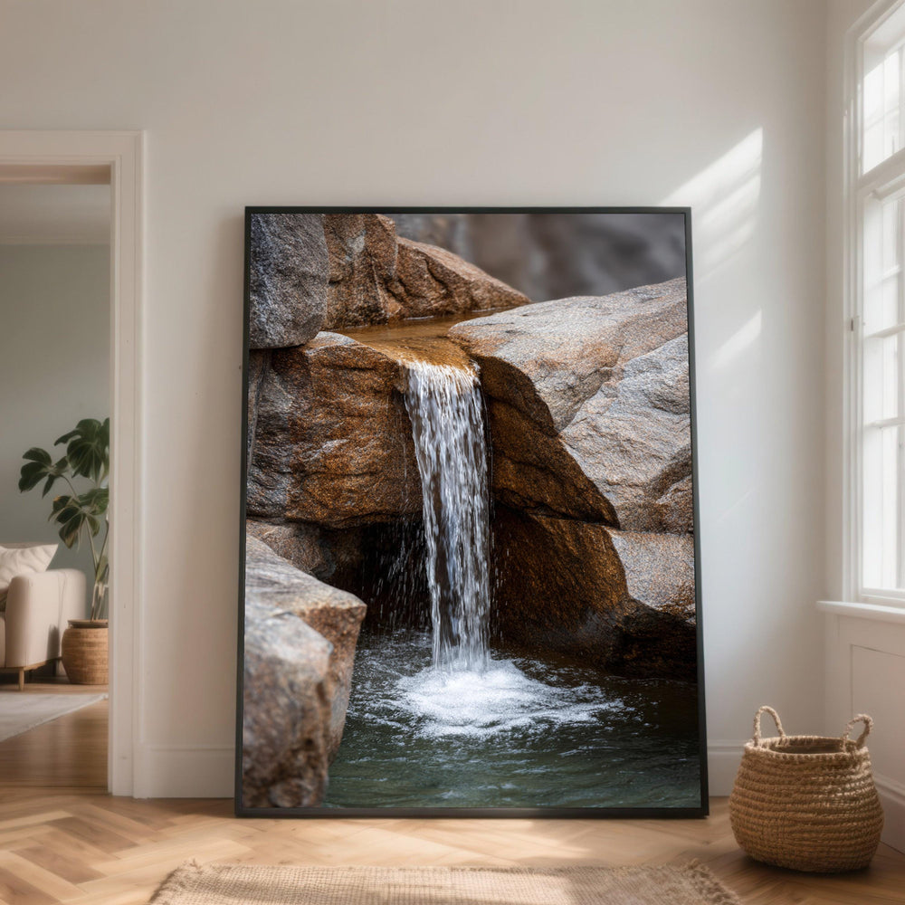 Rocky Waterfall Canvas Print, Serene Nature Wall Art