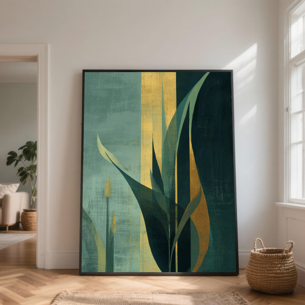 Green and Gold Abstract Botanical Canvas Wall Art, Modern Home Decor