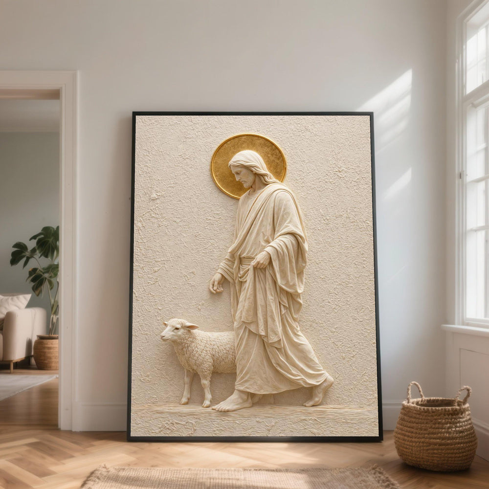 Jesus and Lamb Canvas Art, Religious Home Decor