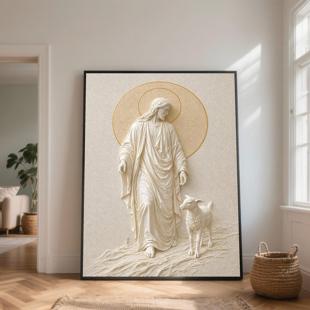 Jesus Christ and Lamb Canvas Art, Religious Home Decor