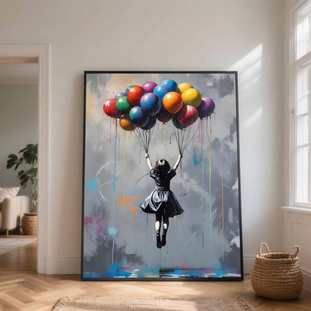 Girl Holding Balloons Canvas, Urban Street Art Print, Modern Wall Decoration