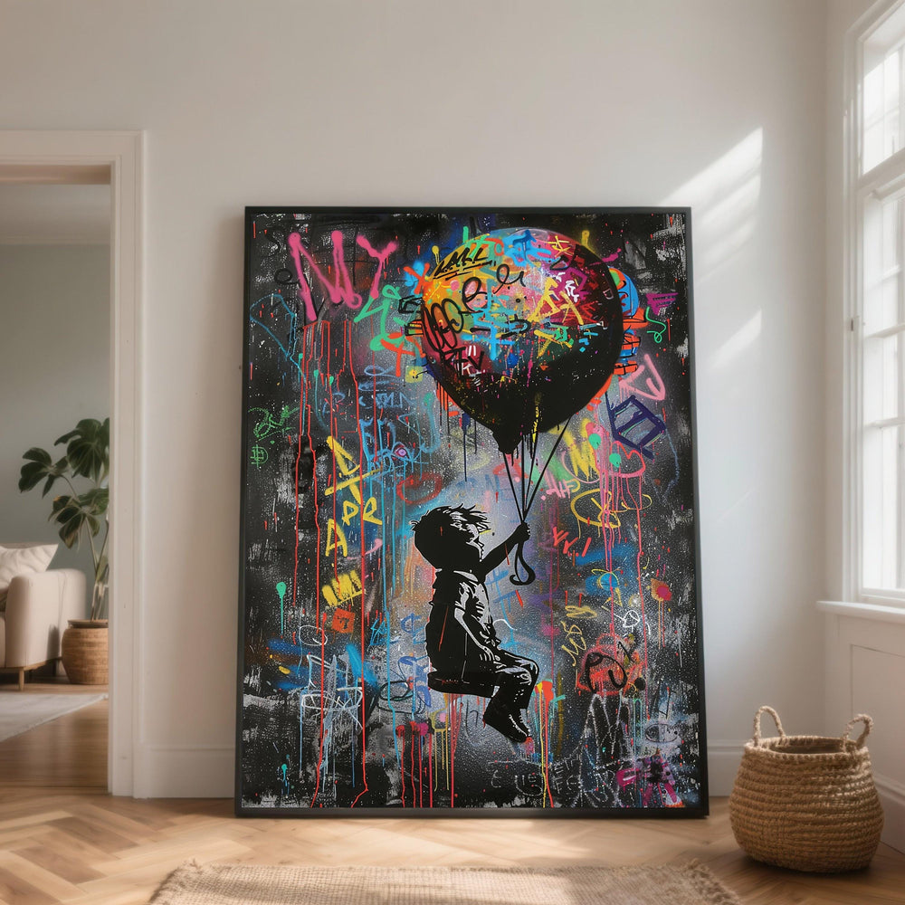 Urban Graffiti Balloon Child Silhouette Canvas Art, Street Spray Paint Wall Decor