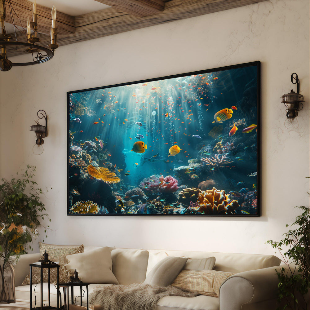 Vibrant Coral Reef Canvas Art, Tropical Underwater Marine Life Wall Decor