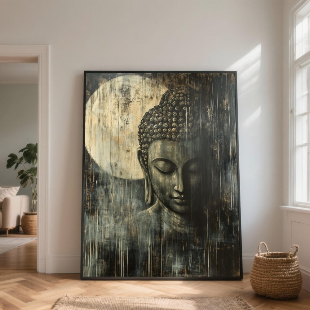 Buddha Face Canvas Wall Art, Meditative Zen Spiritual Portrait Painting, Tranquil Home Decor