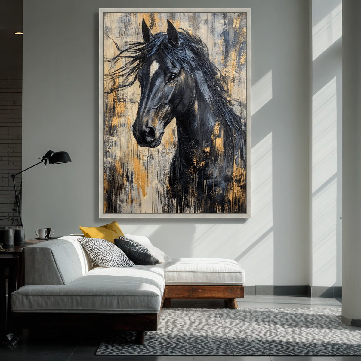 Black Horse Abstract Canvas Art, Contemporary Equestrian Wall Decor