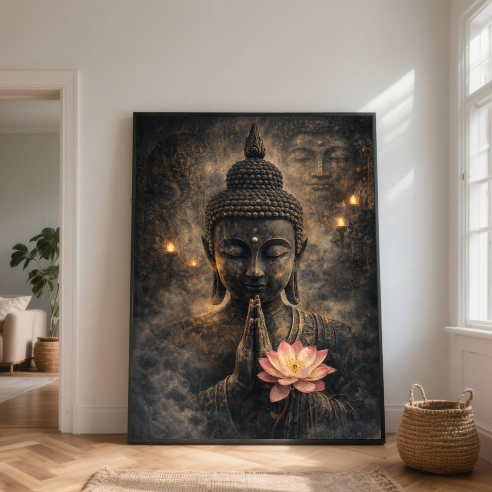 Buddha Lotus Flower Canvas, Spiritual Meditation Wall Art, Zen Home Decor