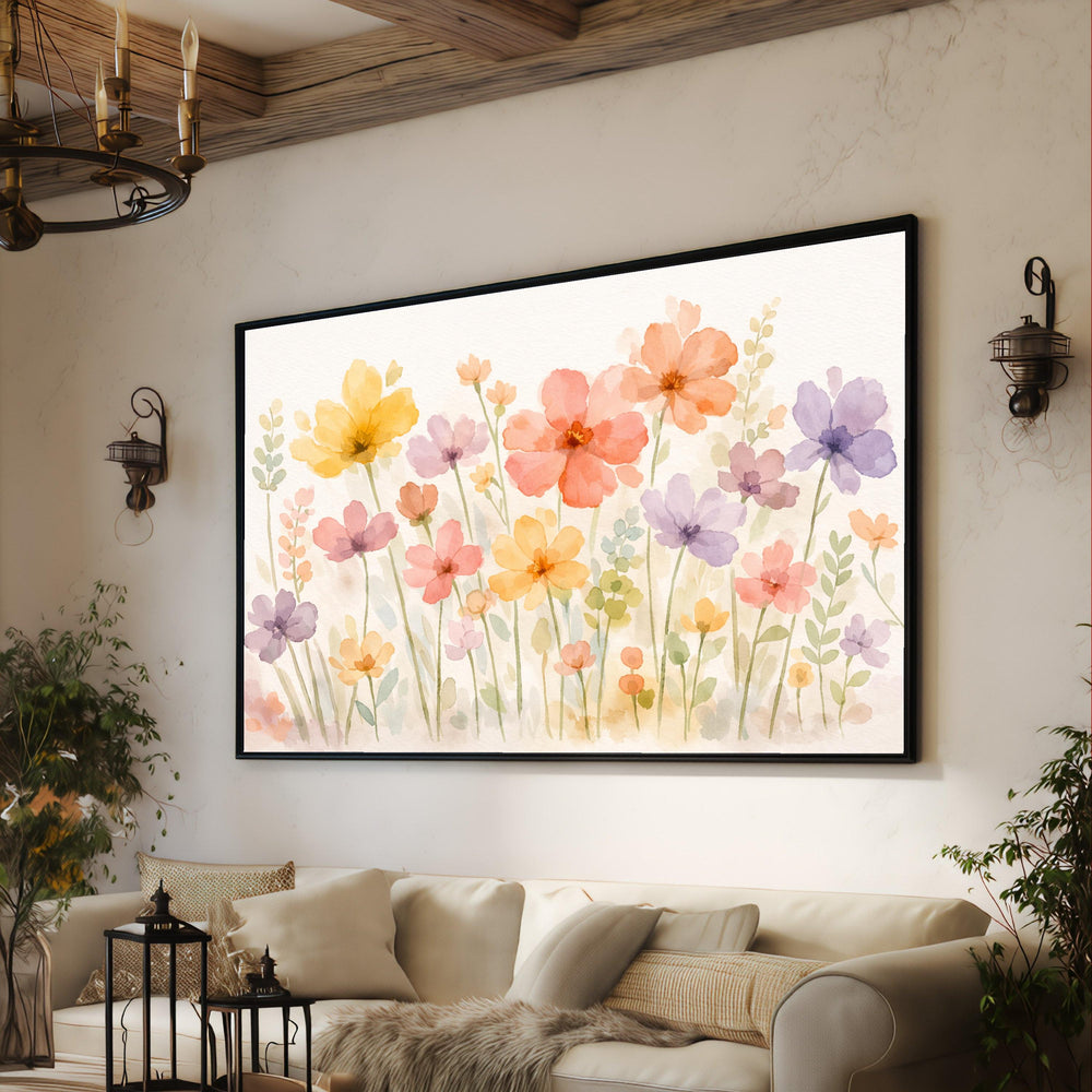 Soft Watercolor Wildflowers Canvas, Floral Wall Art, Botanical Print