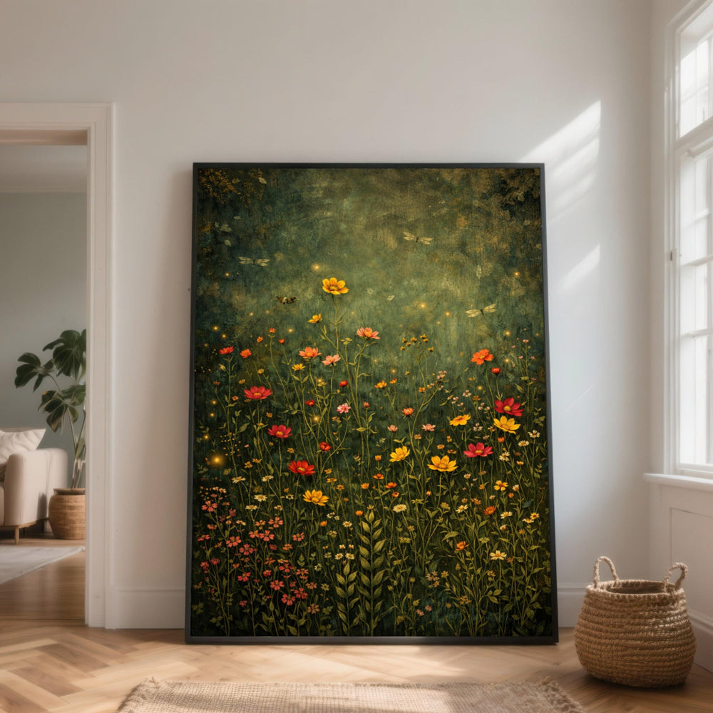 Enchanted Wildflower Meadow Canvas, Vintage Floral Wall Art, Nature Scene Butterflies
