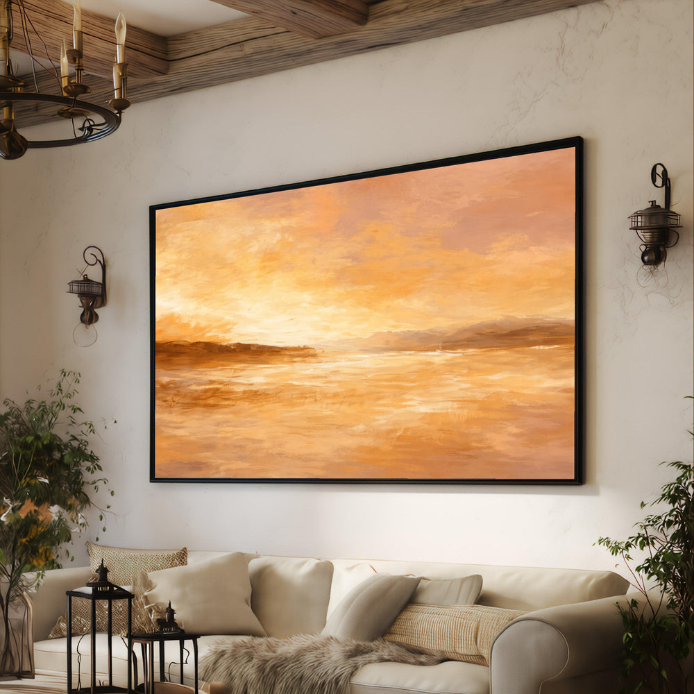 Warm Desert Sunset Landscape Canvas, Abstract Earth Tone Wall Art, Modern Home Decoration