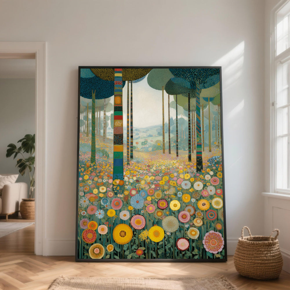 Colorful Floral Meadow Canvas, Fantasy Forest Wall Art, Vibrant Garden Flowers, Nature Landscape Painting