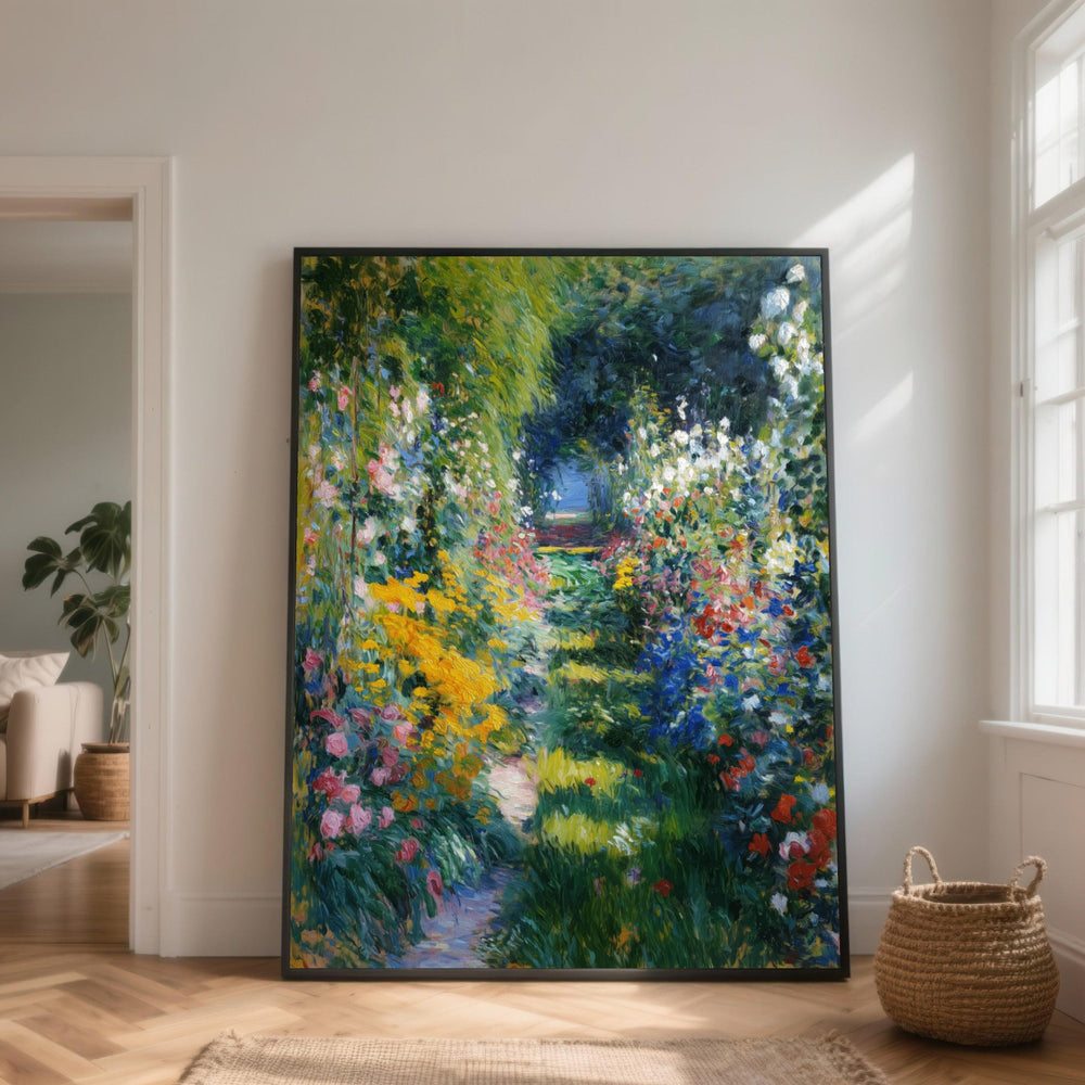 Impressionist Secret Garden Path Canvas Art, Vibrant Floral Nature Landscape Print
