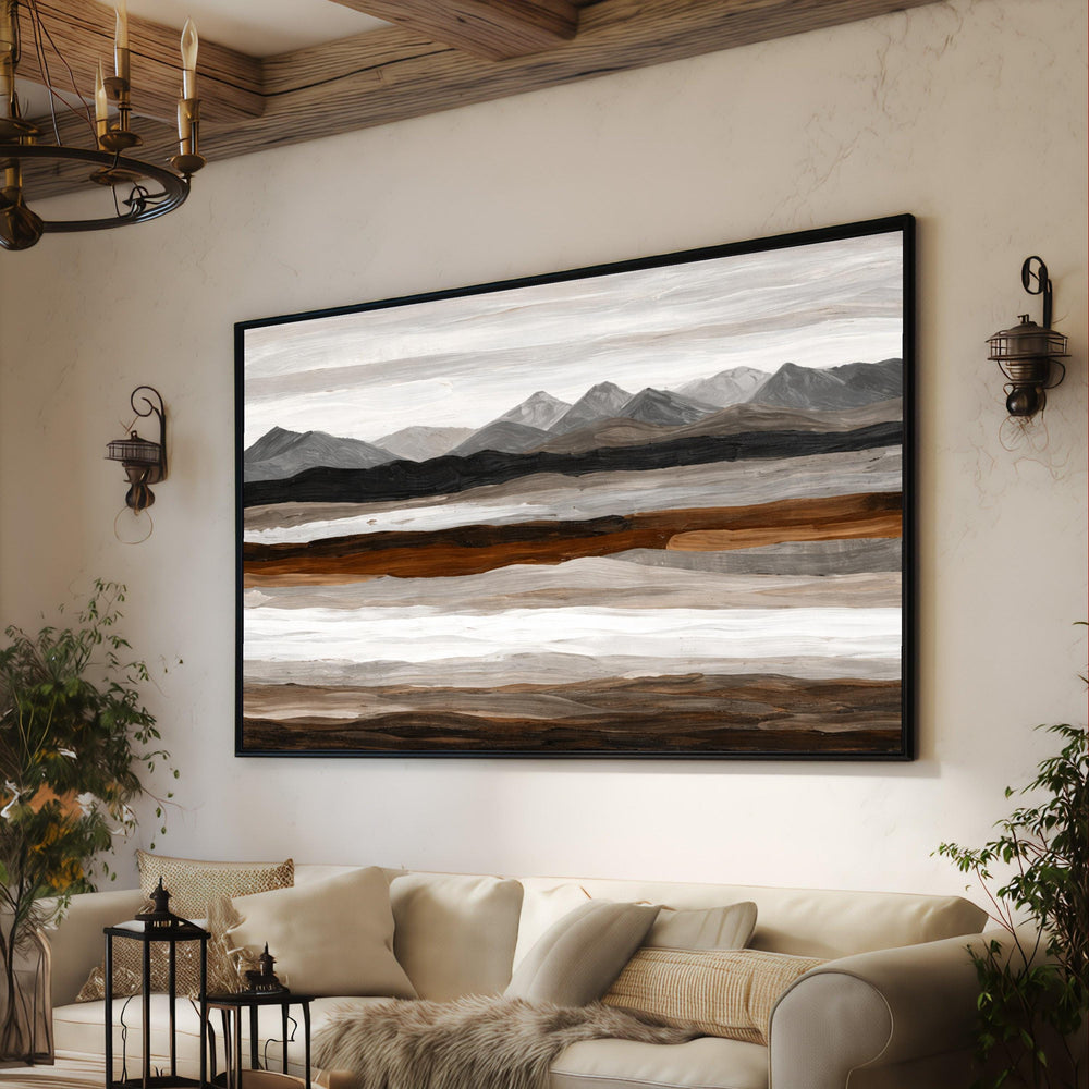Abstract Mountain Landscape Canvas Art, Neutral Earth Tones Painting, Rustic Home Decor