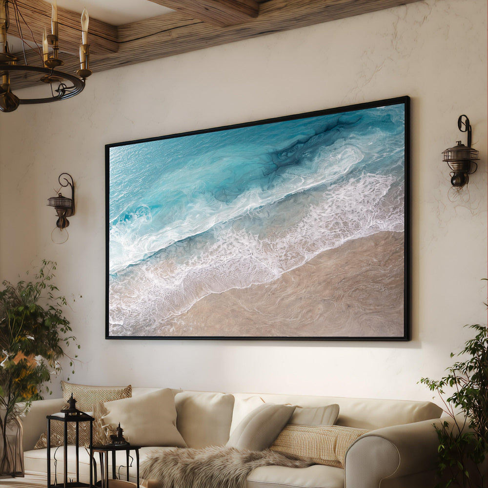 Ocean Shoreline Canvas Art, Beach Waves Turquoise Sea Print, Coastal Landscape Wall Decor