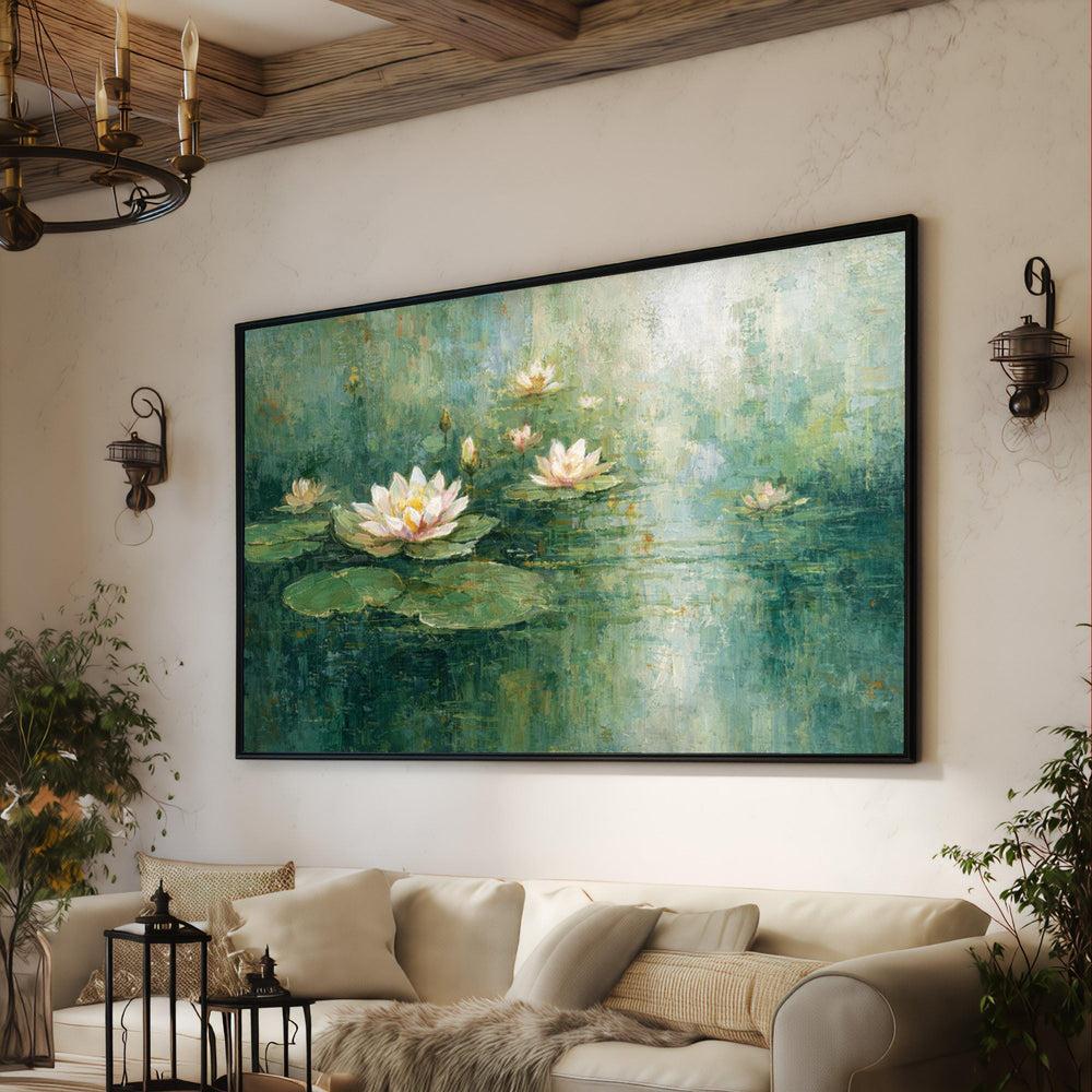 Impressionist Water Lilies Canvas Art, Serene Pond Floral Painting, Botanical Wall Decor