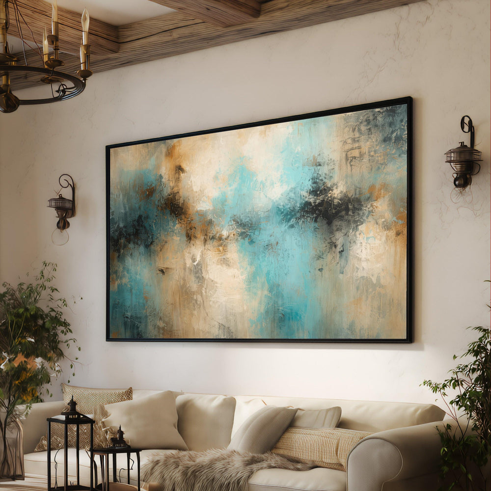 Abstract Blue Beige Canvas Art, Modern Neutral Tones Painting, Contemporary Home Decor