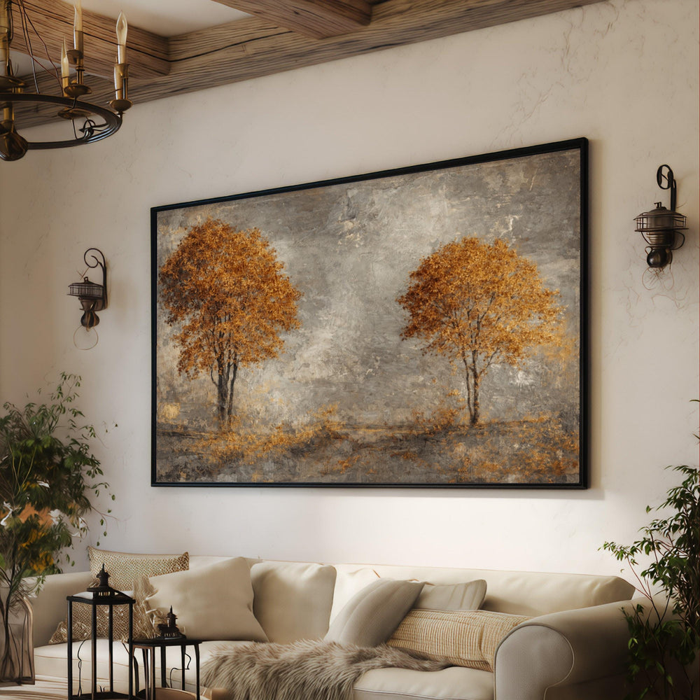 Autumn Trees Canvas Art, Rustic Landscape Wall Decor, Vintage Style Home Decoration