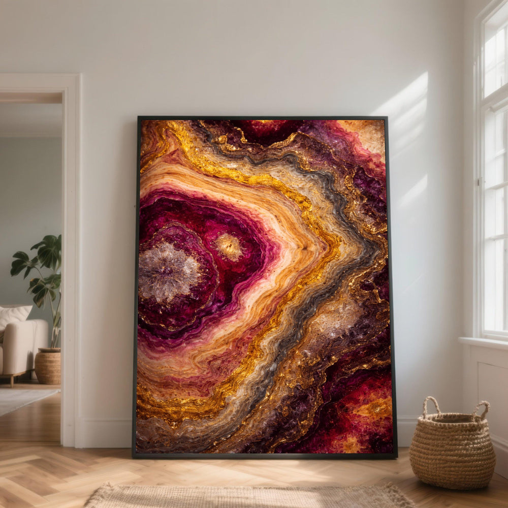 Geode Canvas Wall Art, Abstract Crystal Gold Purple Decor, Large Modern Nature Print