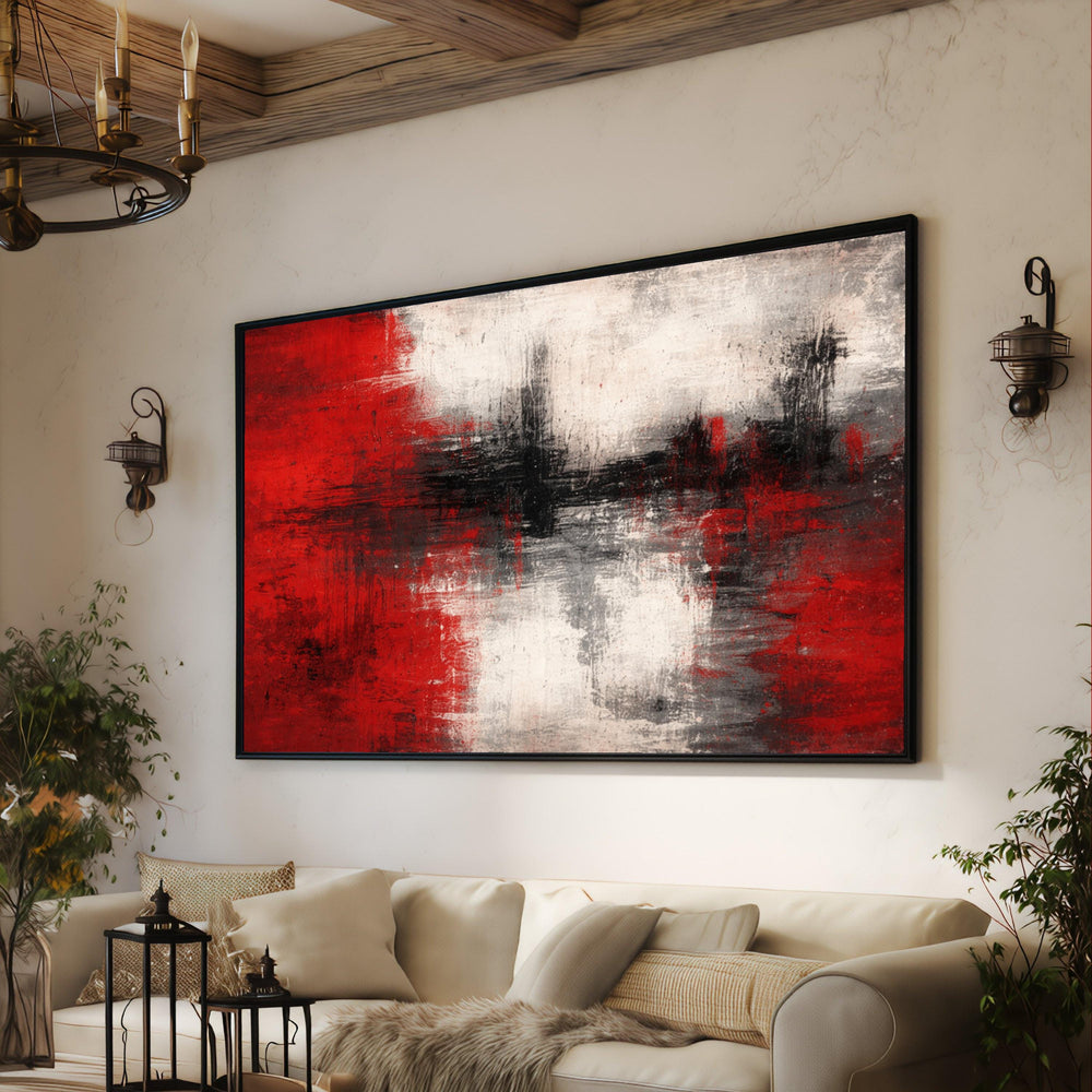 Bold Red Black Abstract Canvas, Large Modern Wall Art, Contemporary Painting