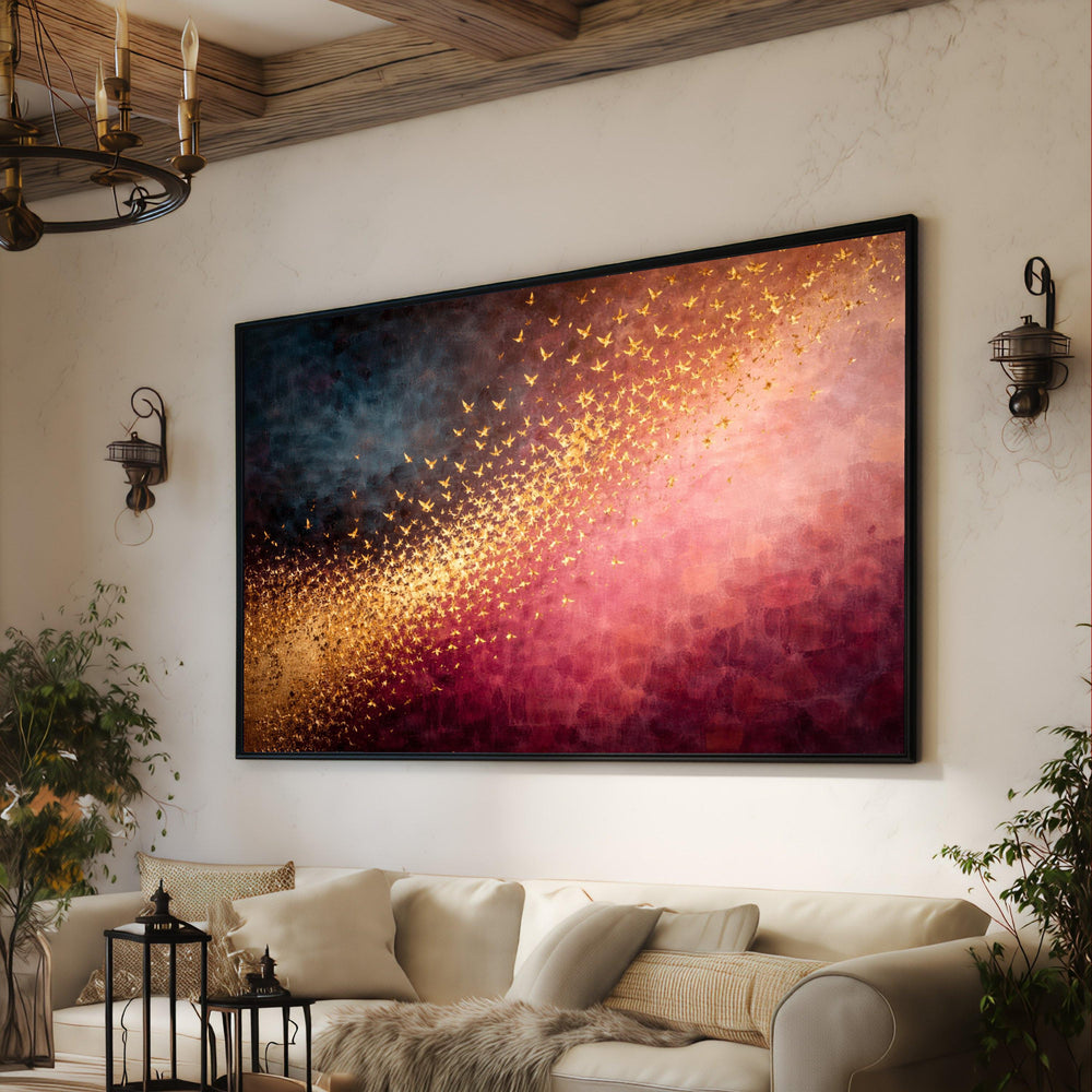 Golden Birds Flight Canvas Art, Abstract Gradient, Modern Living Room Wall Design