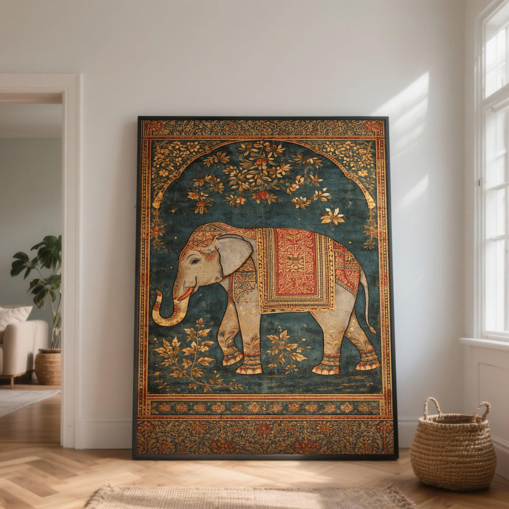 Vintage Indian Elephant Canvas Art, Ornate Painting, Ethnic Asian Decor