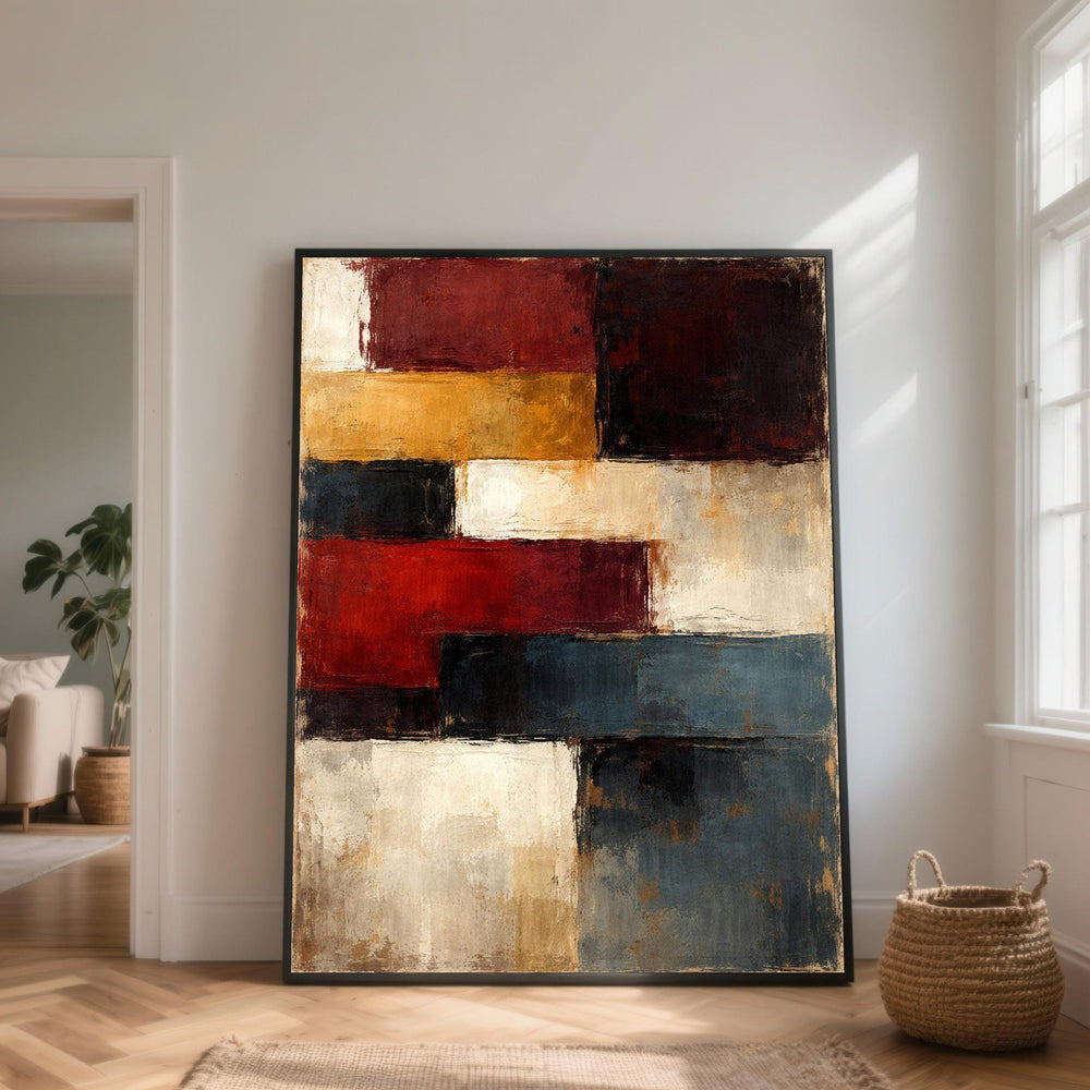 Abstract Geometric Blocks Canvas Wall Art, Modern Colorful Shapes Painting, Rustic Home Decor, Contemporary Wall Art Design