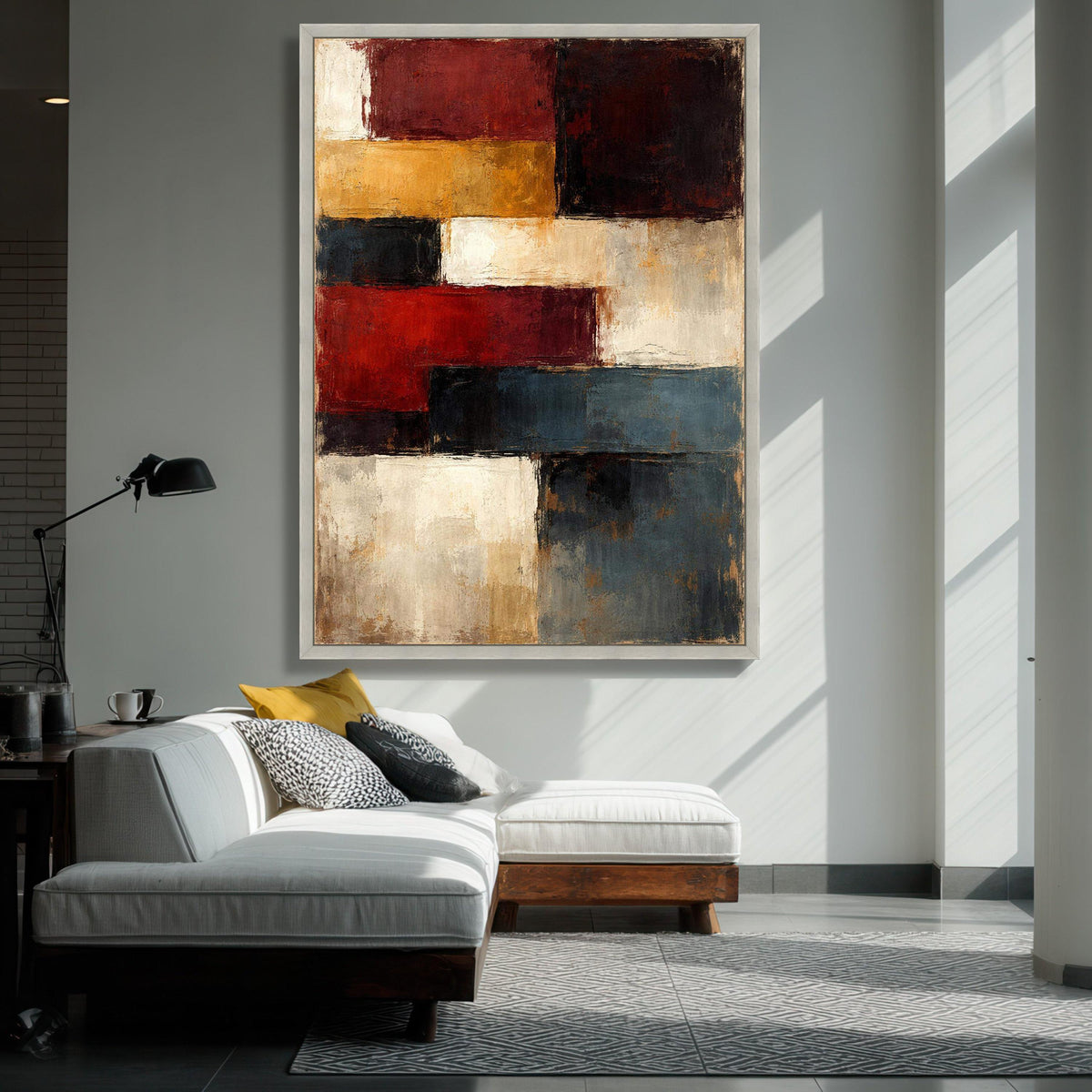 Abstract Geometric Blocks Canvas Wall Art, Modern Colorful Shapes Painting, Rustic Home Decor, Contemporary Wall Art Design