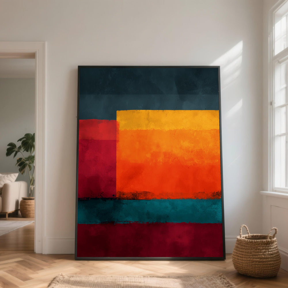 Vibrant Abstract Color Blocks Canvas, Modern Geometric Wall Art, Bold Yellow Orange Red Blue Decoration, Contemporary Canvas Painting