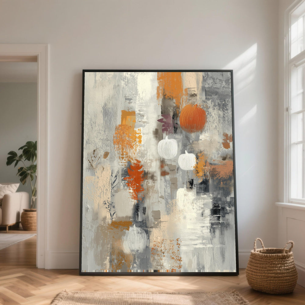 Abstract Fall Pumpkins Canvas Wall Art, Autumn Colors Canvas, Modern Seasonal Decor, Orange and White Pumpkin Painting, Cozy Home Decoration