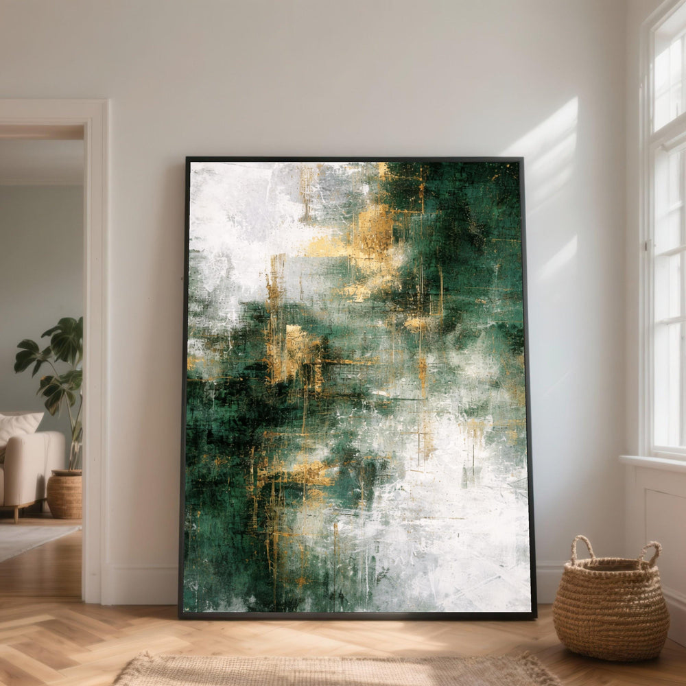 Modern Abstract Canvas Wall Art, Green and Gold Painting, Contemporary Home Decor, Large Statement Canvas, Ready to Hang Artwork