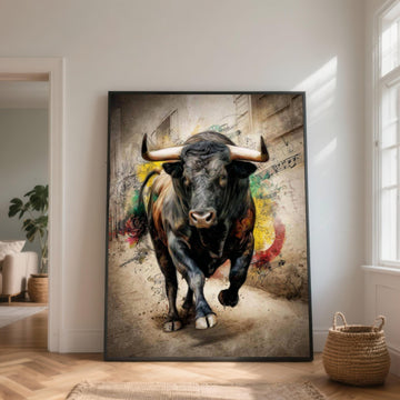 Powerful Bull Charging Canvas Wall Art, Abstract Spanish Bullfighter Painting, Rustic Animal Art, Dynamic Wildlife Decor, Ready to Hang