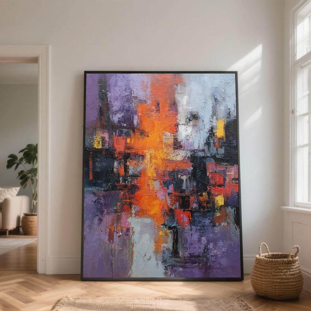 Vibrant Abstract Canvas Wall Art, Modern Colorful Home Decor, Bold Purple Orange Painting, Contemporary Art on Canvas, Ready to Hang