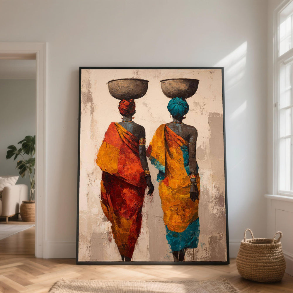Vibrant African Women Canvas Wall Art, Tribal Figures Painting, Colorful Ethnic Decor, Canvas Print, Boho Home Decoration