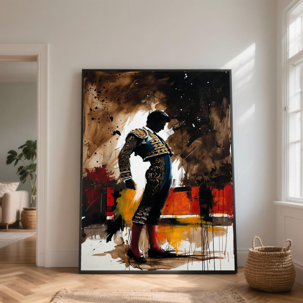 Matador Silhouette Canvas Wall Art, Spanish Bullfighter Painting, Abstract Bullfighting Scene, Vibrant Home Decoration, Ready to Hang Canvas