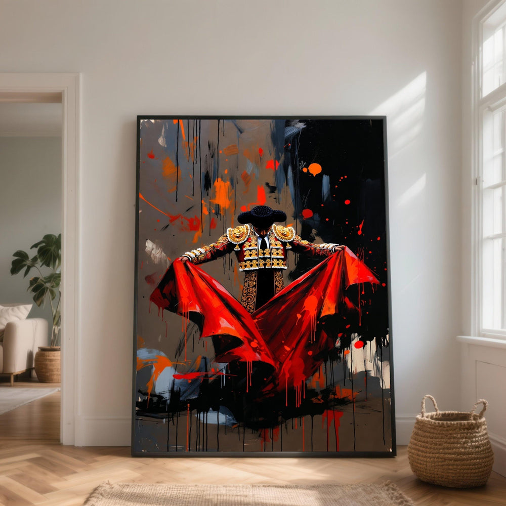 Bold Matador Canvas Wall Art, Spanish Bullfighter Painting, Red Cape Artwork, Dramatic Abstract Canvas, Contemporary Home Décor