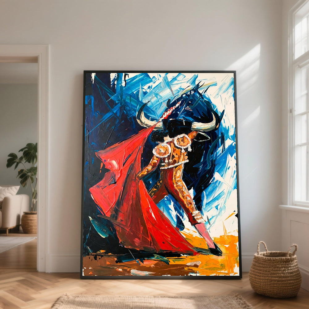 Bold Bullfighter Abstract Canvas, Flamenco Art Wall Decor, Spanish Culture Painting, Red Cape Canvas, Modern Expressionist Wall Art