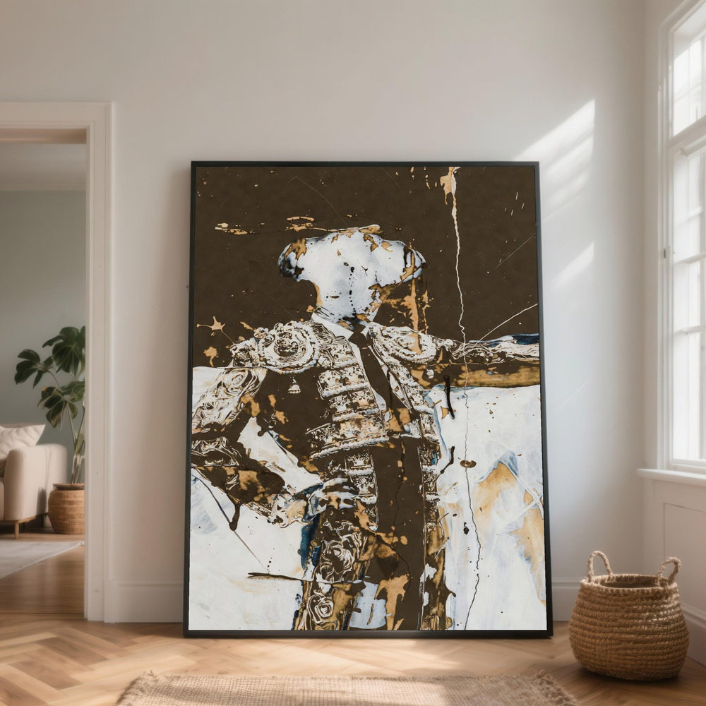 Abstract Matador Silhouette Canvas, Spanish Bullfighter Art, Vintage Style Wall Decor, Brown White Canvas Wall Art, Modern Home Decoration