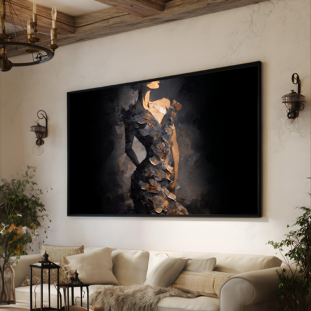 Elegant Female Silhouette Canvas, Abstract Portrait, Dark Toned Wall Art, Modern Home Decoration, Feminine Figure Painting