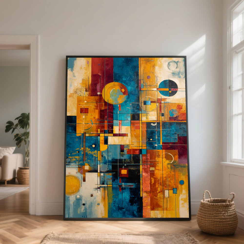 Vibrant Geometric Abstract Canvas Wall Art, Modern Colorful Shapes, Contemporary Home Decor, Blue Orange Red Design, Ready to Hang