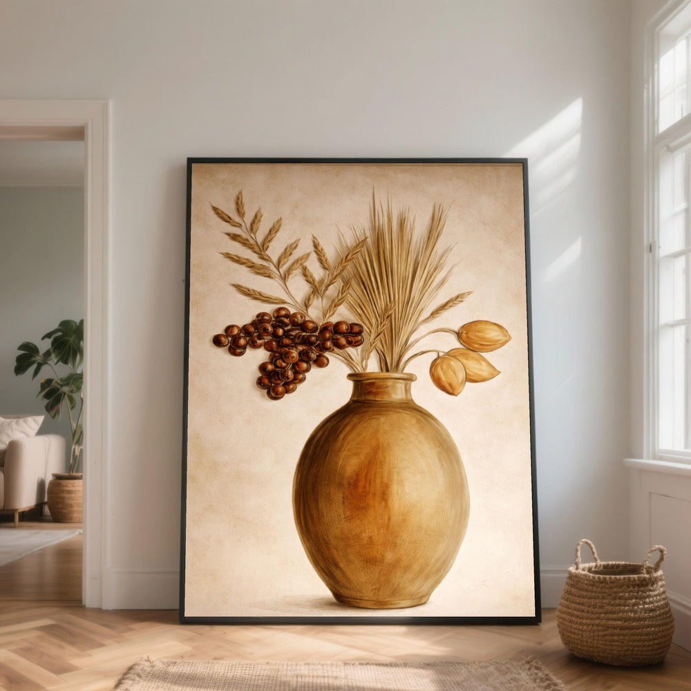 Rustic Vase with Dried Botanicals Canvas, Earth Tone Wall Art, Natural Home Decor, Neutral Color Floral Canvas, Farmhouse Style Decoration