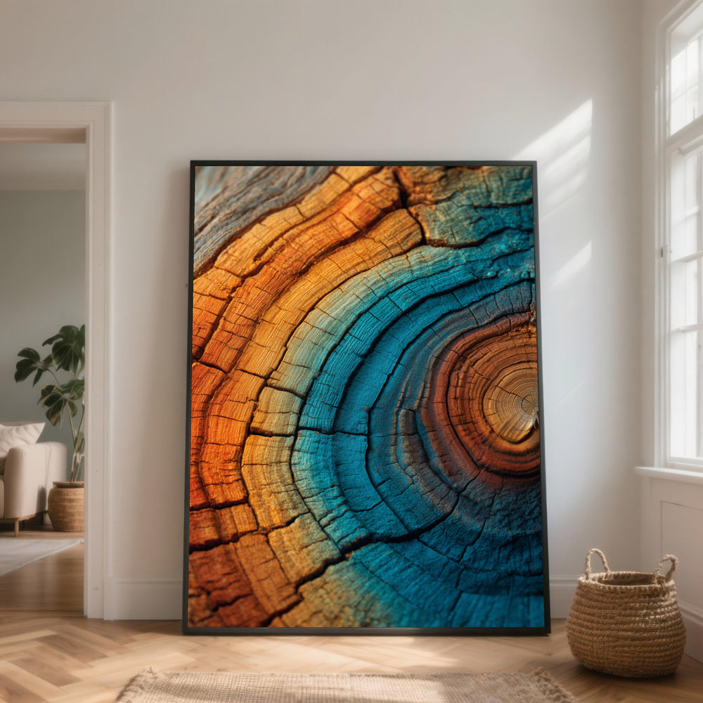 Colorful Wood Rings Canvas Wall Art, Abstract Nature Print, Rustic Tree Trunk Canvas, Vibrant Home Decor, Ready to Hang Wall Art