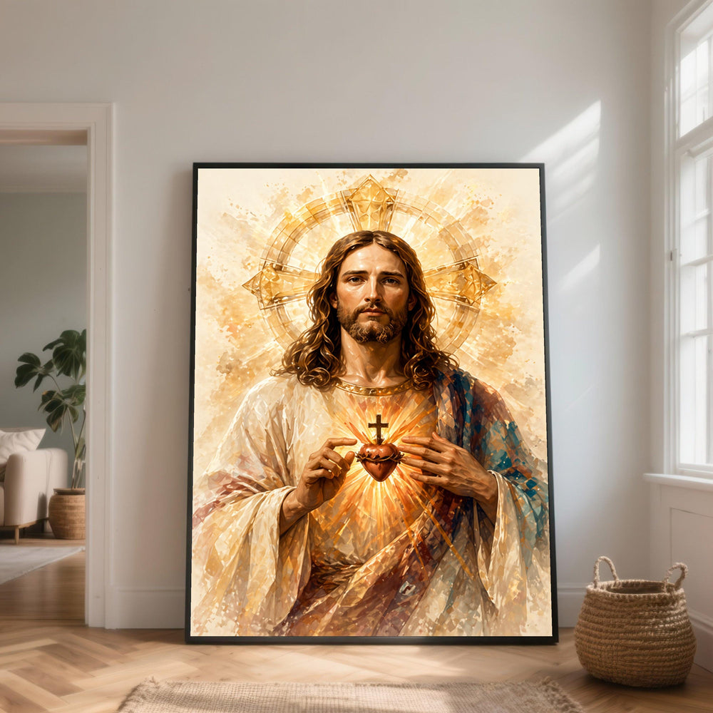 Sacred Heart of Jesus Canvas, Religious Wall Art, Christian Devotion Print, Spiritual Home Decoration, Inspirational Canvas Painting